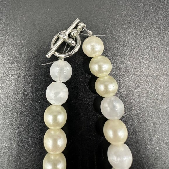 Vintage Cloisonne Floral Faux Pearl Necklace Earrings Set Heart Beads Blue Black - Picture 8 of 9